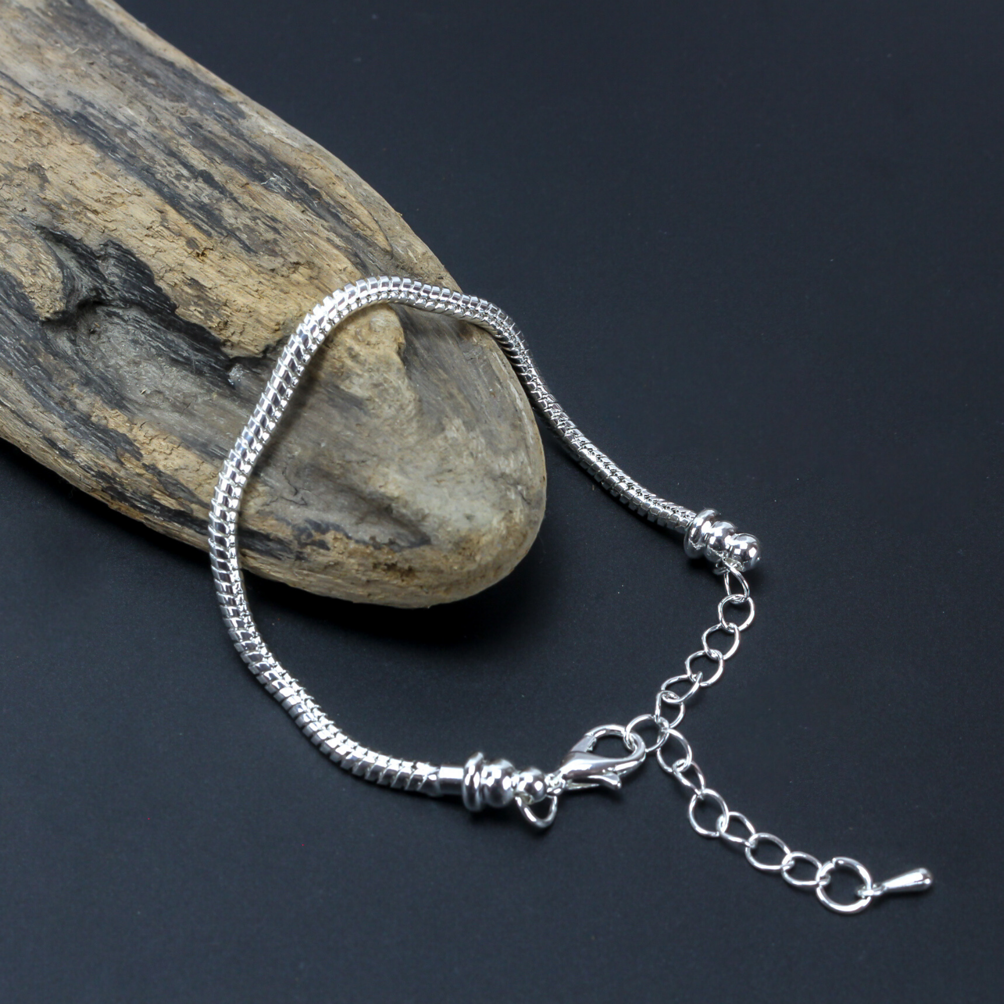 European Style Snake Chain Charm Bracelet silver plated