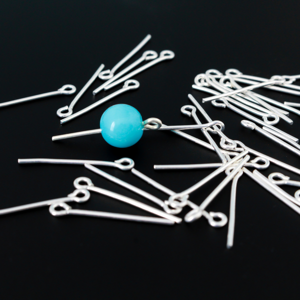 Italian oxidized silver plate eye pins. These high quality pins are 17mm long (excluding the loop) and are generally ideal for 10mm or smaller beads