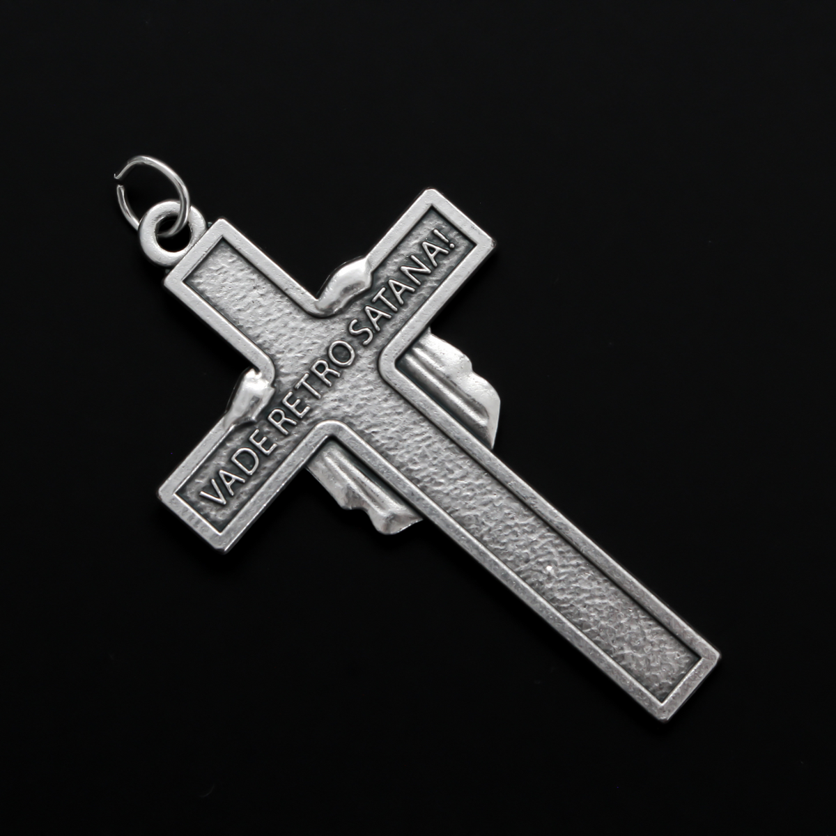 The Face Of Christ Crucifix Cross - In the Name of God, Get Behind Me Satan! 2-1/8" long