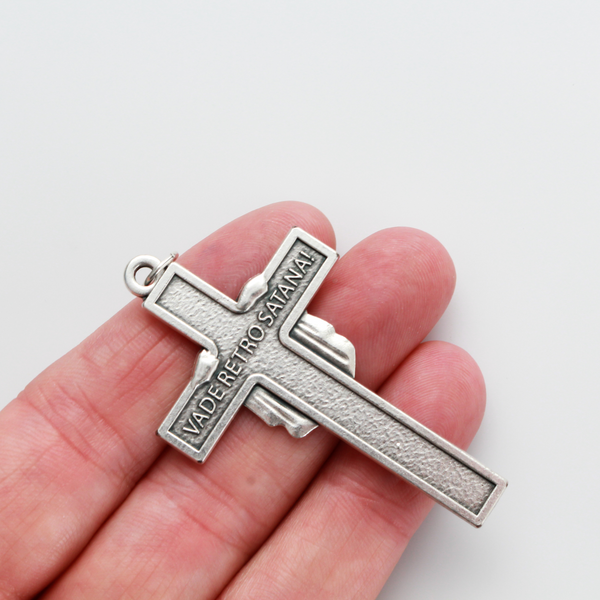 The Face Of Christ Crucifix Cross - In the Name of God, Get Behind Me Satan! 2-1/8" long