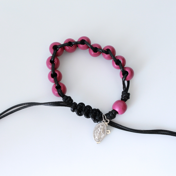 Lenten Good Deed Sacrifice Bracelet - Purple Wooden Beads 8" Adjustable Nylon Cord