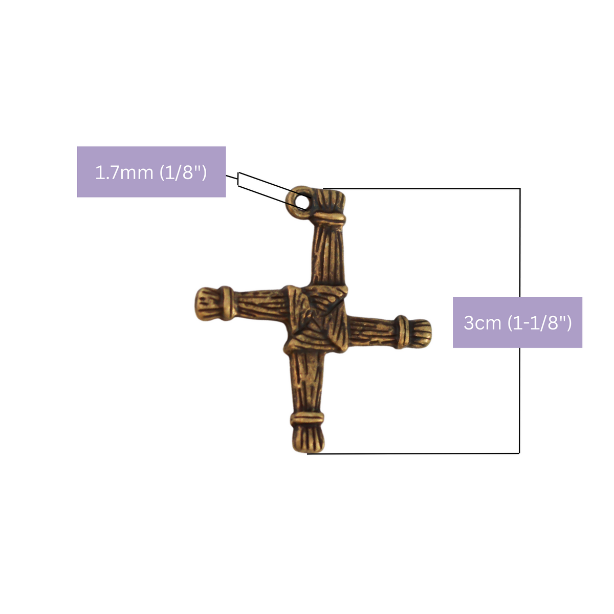 St. Brigid's cross pendant. The cross is an antiqued bronze color and looks the same on both sides. There is no jump ring attached to the bail.