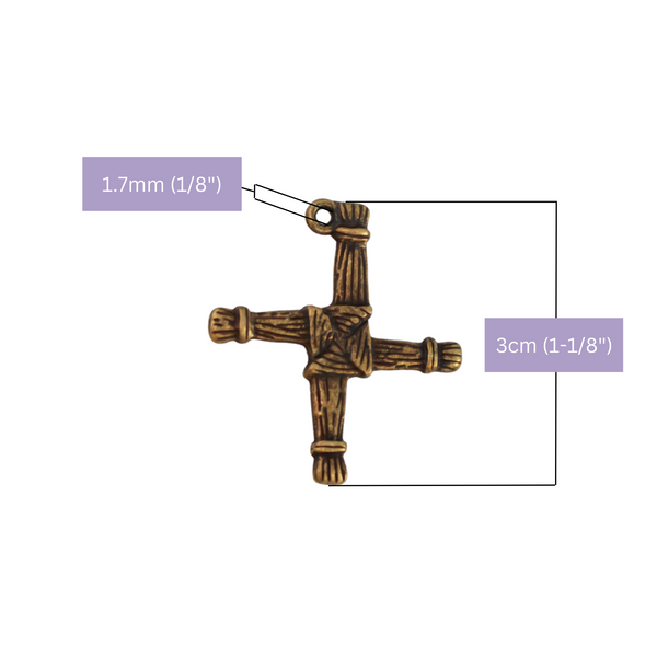 St. Brigid's cross pendant. The cross is an antiqued bronze color and looks the same on both sides. There is no jump ring attached to the bail.