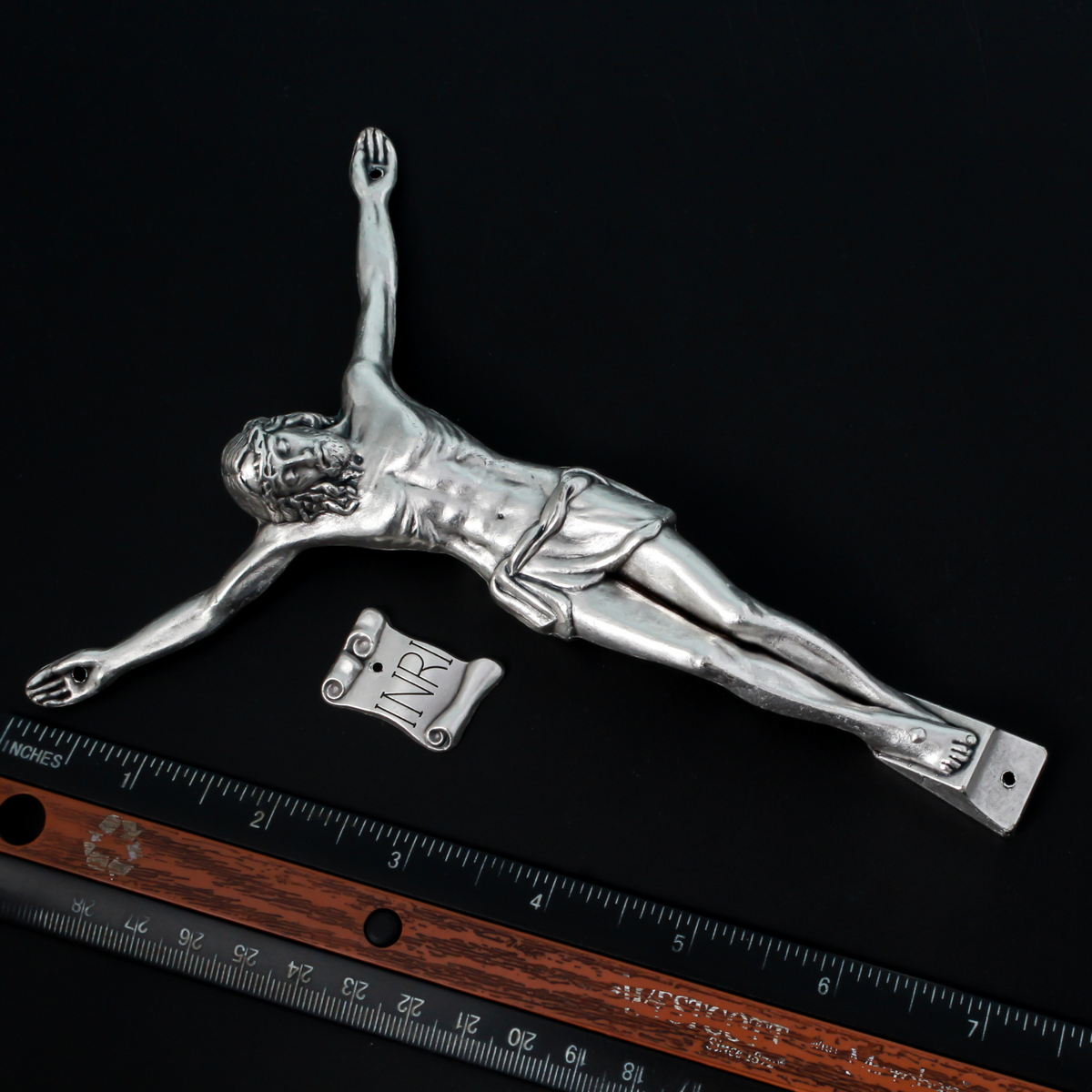 Large Silver Corpus for Crucifix - Body of Christ 6-1/2" Long w/ pre dilled 2mm holes