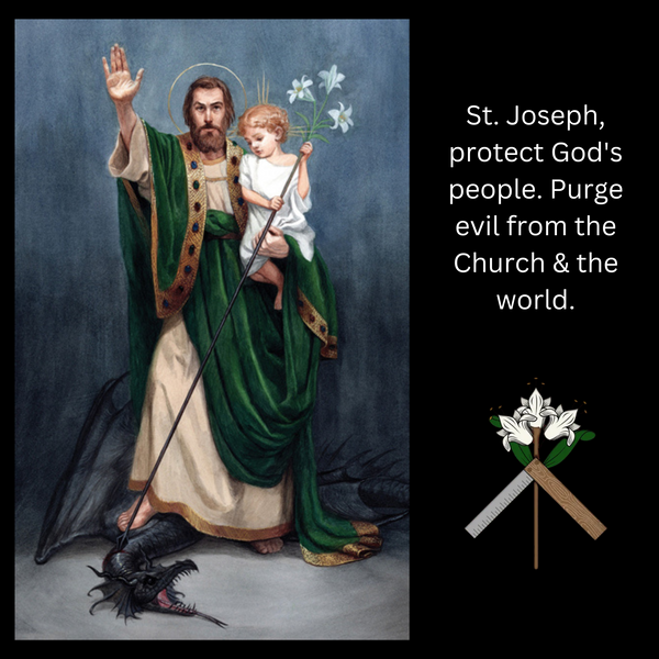 Saint Joseph, Terror of Demons medal that depicts St. Joseph as the spiritual warrior against the devil and celebrates his role in protecting us against the evil around us.