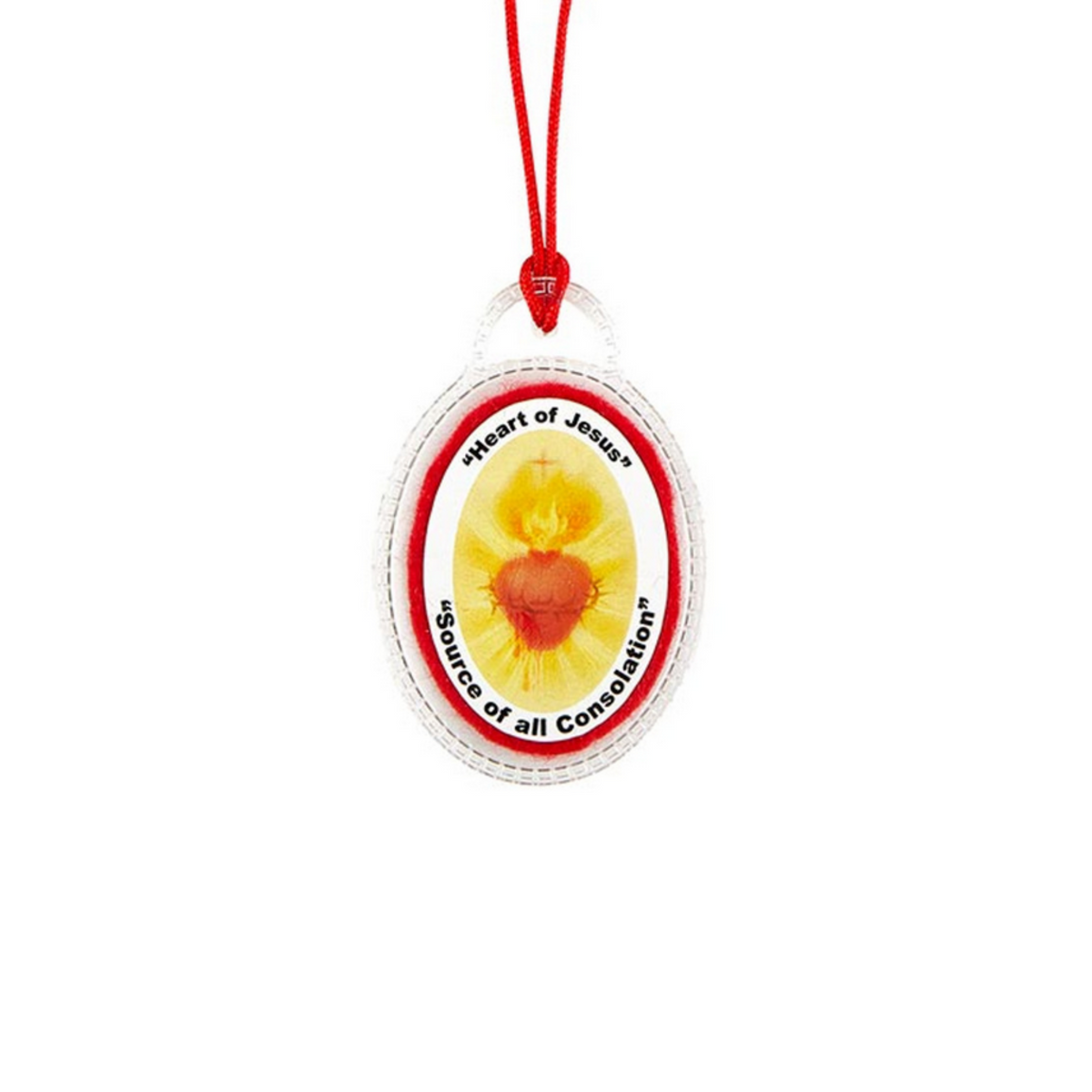 Sacred Heart Laminated Badge on Red Cord