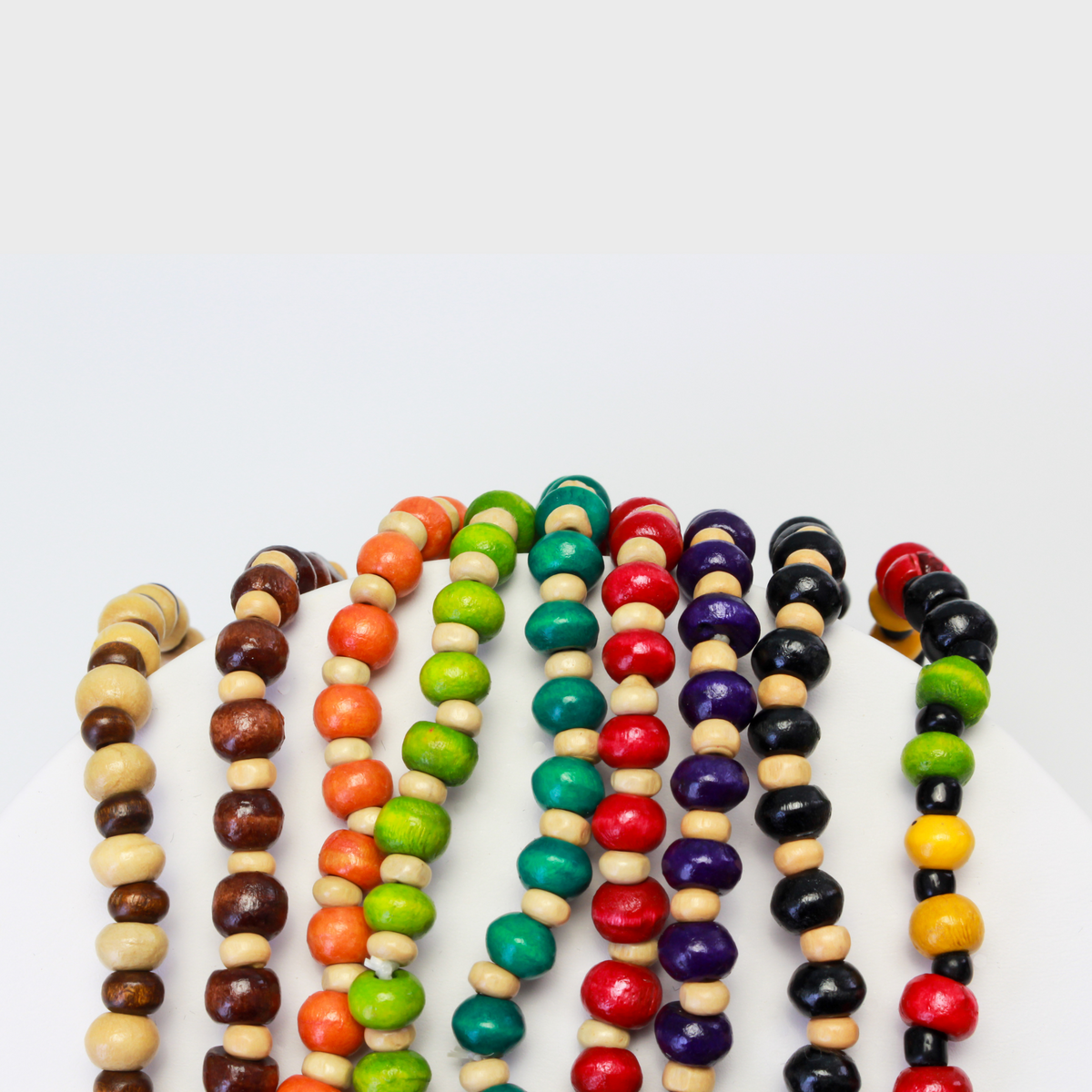 Wooden Beaded Choker Necklace 16" Elastic Stretch Beach Boho Stackable, 1pc - Choice of Color