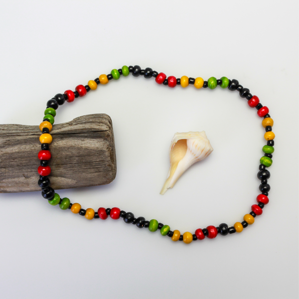 Wooden Beaded Choker Necklace 16" Elastic Stretch Beach Boho Stackable, 1pc - Choice of Color