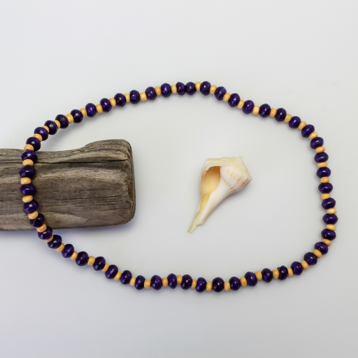 Wooden Beaded Choker Necklace 16" Elastic Stretch Beach Boho Stackable, 1pc - Choice of Color