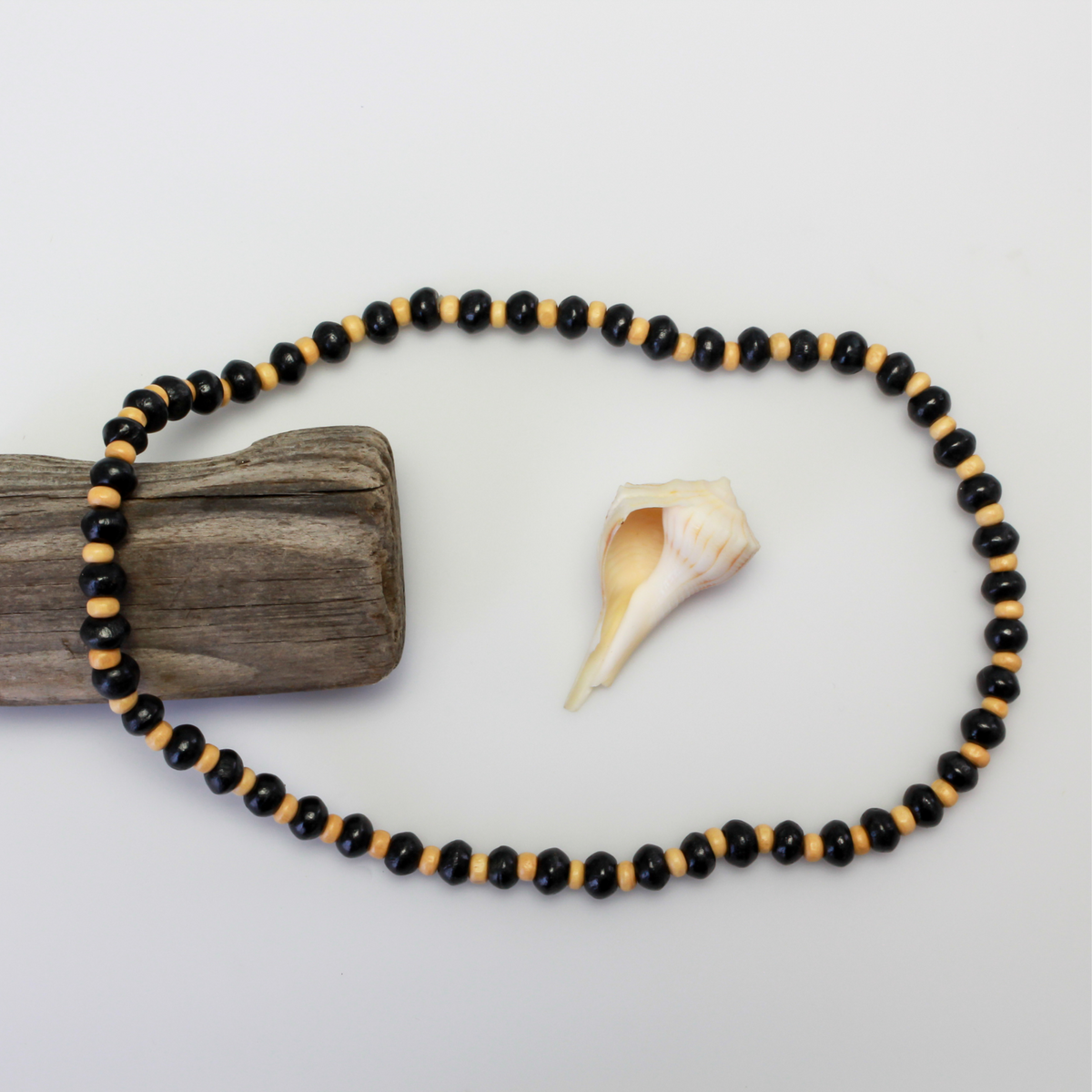 Wooden Beaded Choker Necklace 16" Elastic Stretch Beach Boho Stackable, 1pc - Choice of Color