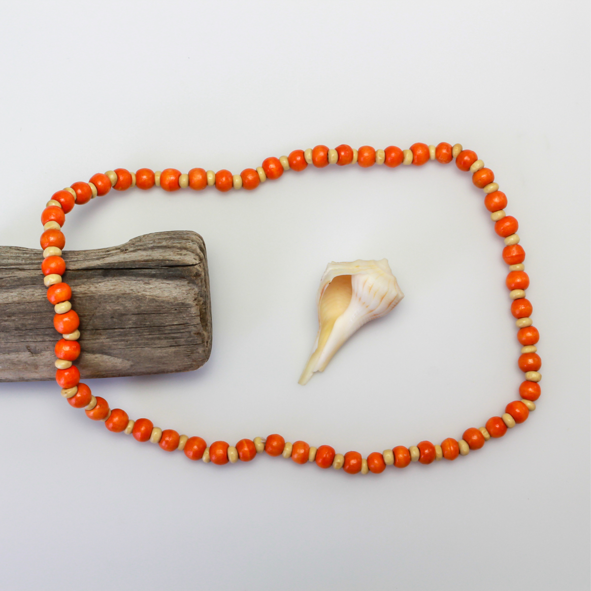 Wooden Beaded Choker Necklace 16" Elastic Stretch Beach Boho Stackable, 1pc - Choice of Color