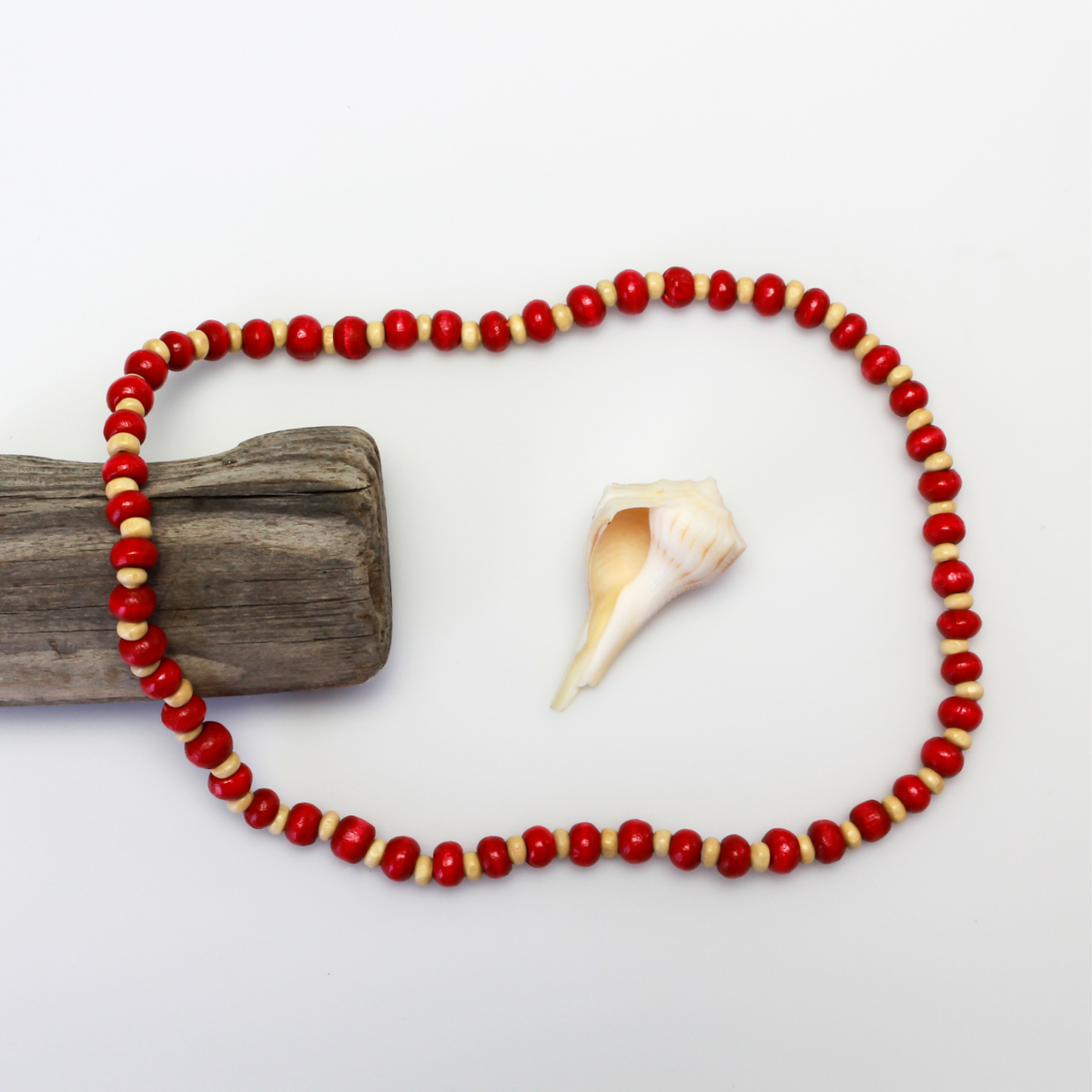 Wooden Beaded Choker Necklace 16" Elastic Stretch Beach Boho Stackable, 1pc - Choice of Color