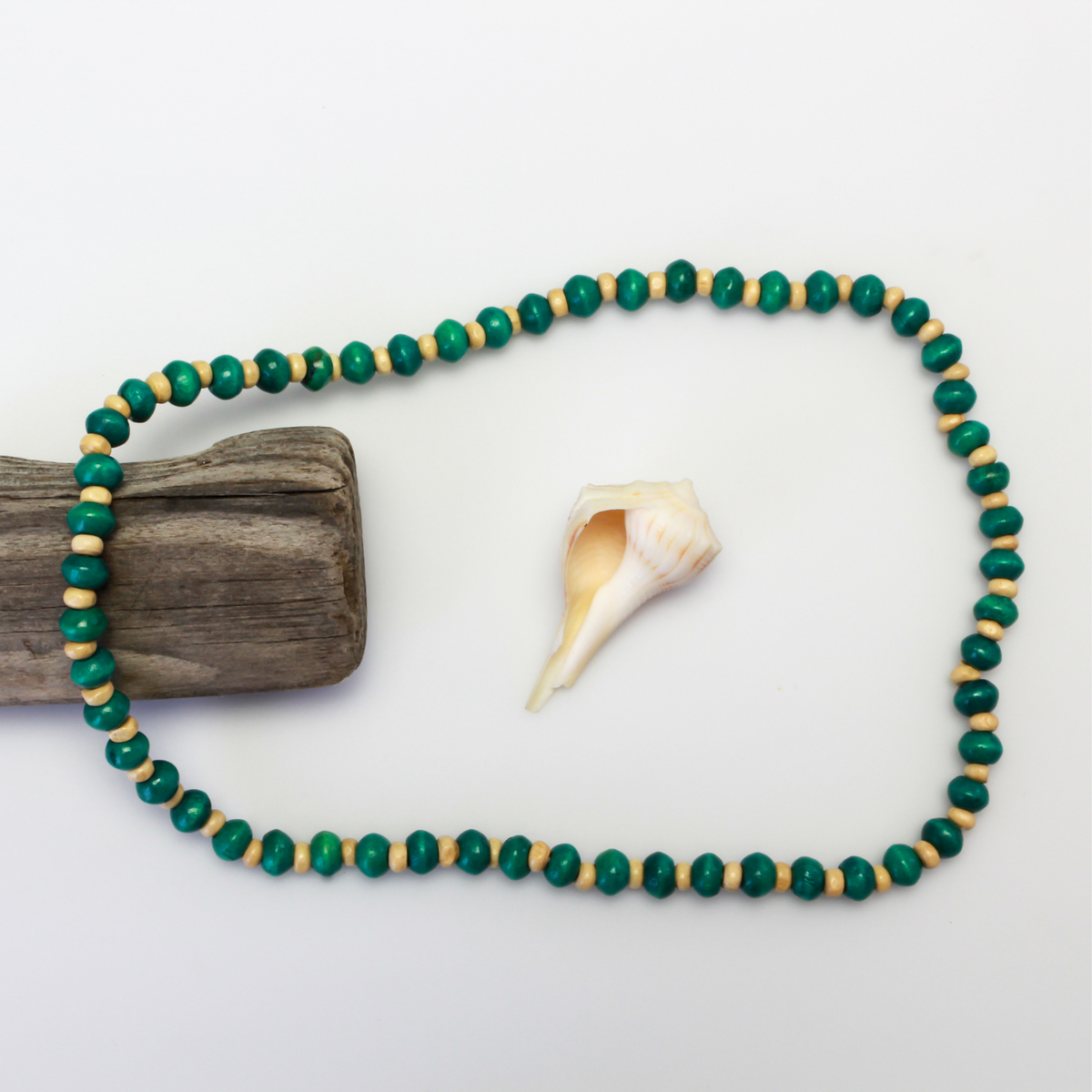 Wooden Beaded Choker Necklace 16" Elastic Stretch Beach Boho Stackable, 1pc - Choice of Color