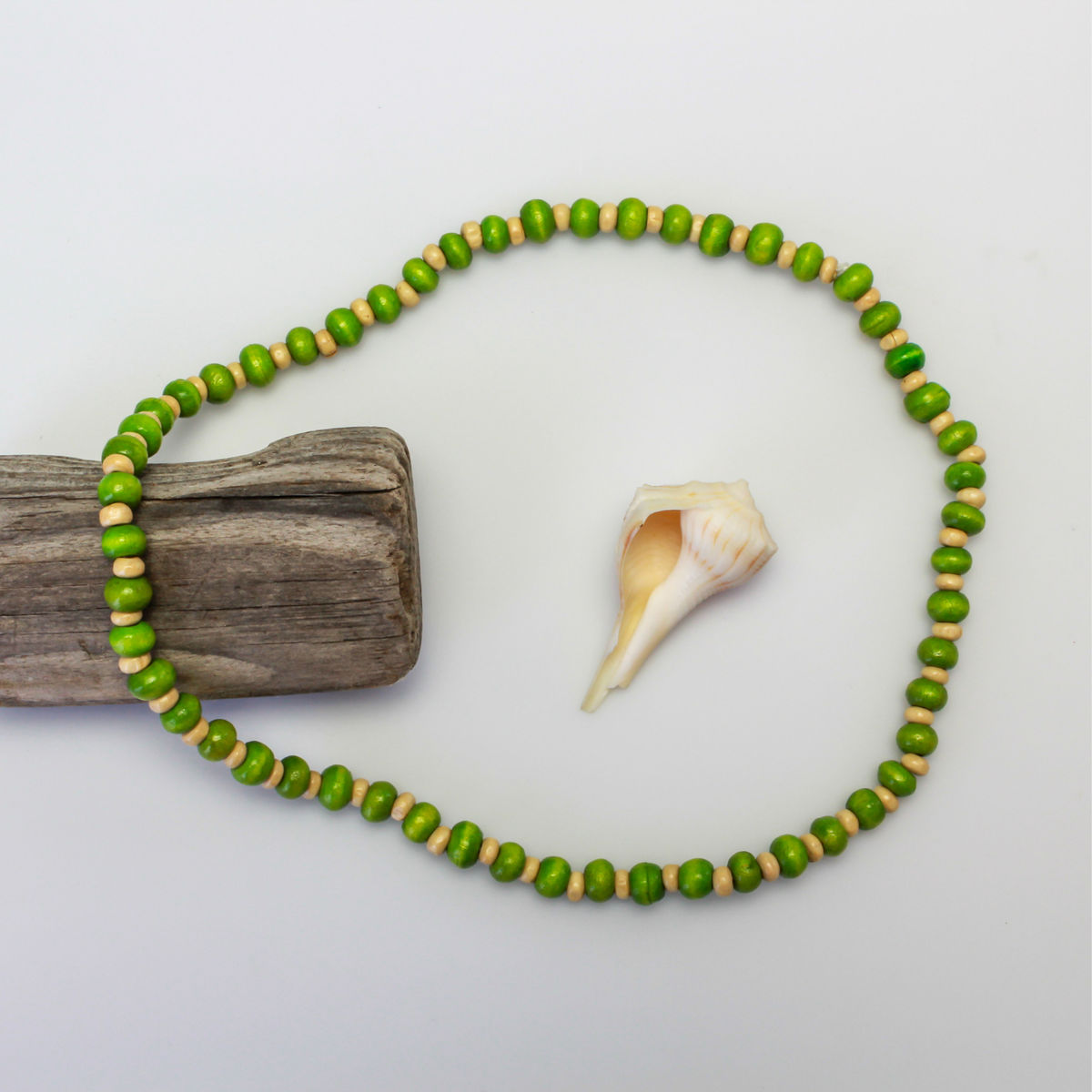 Wooden Beaded Choker Necklace 16" Elastic Stretch Beach Boho Stackable, 1pc - Choice of Color