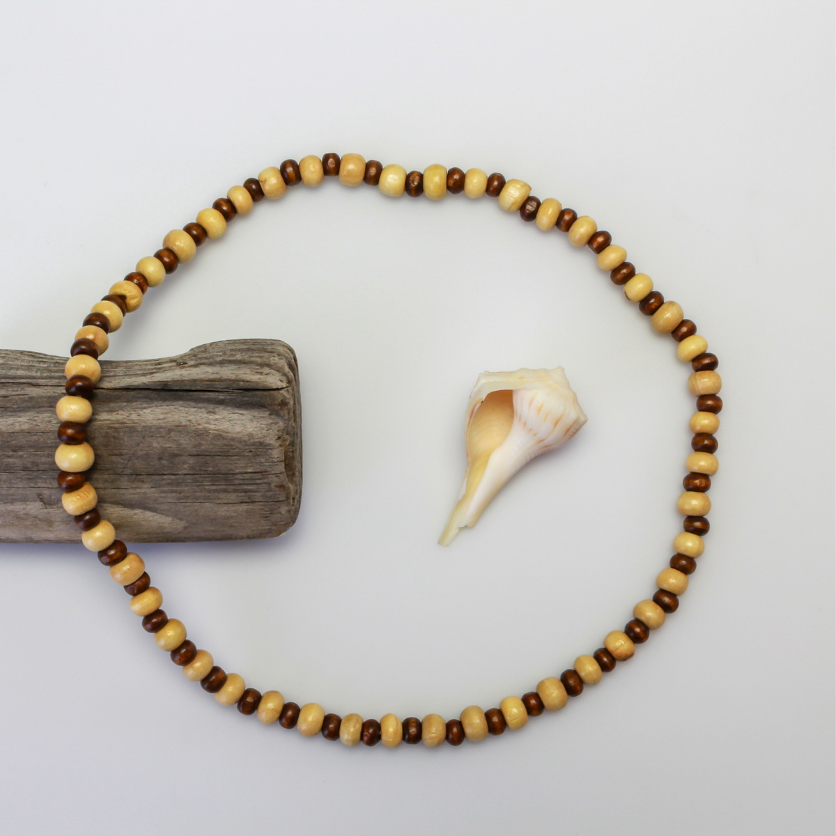 Wooden Beaded Choker Necklace 16" Elastic Stretch Beach Boho Stackable, 1pc - Choice of Color