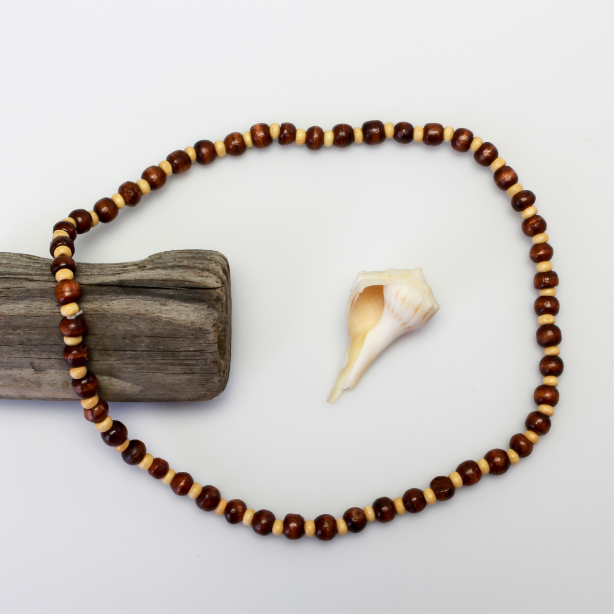 Wooden Beaded Choker Necklace 16" Elastic Stretch Beach Boho Stackable, 1pc - Choice of Color