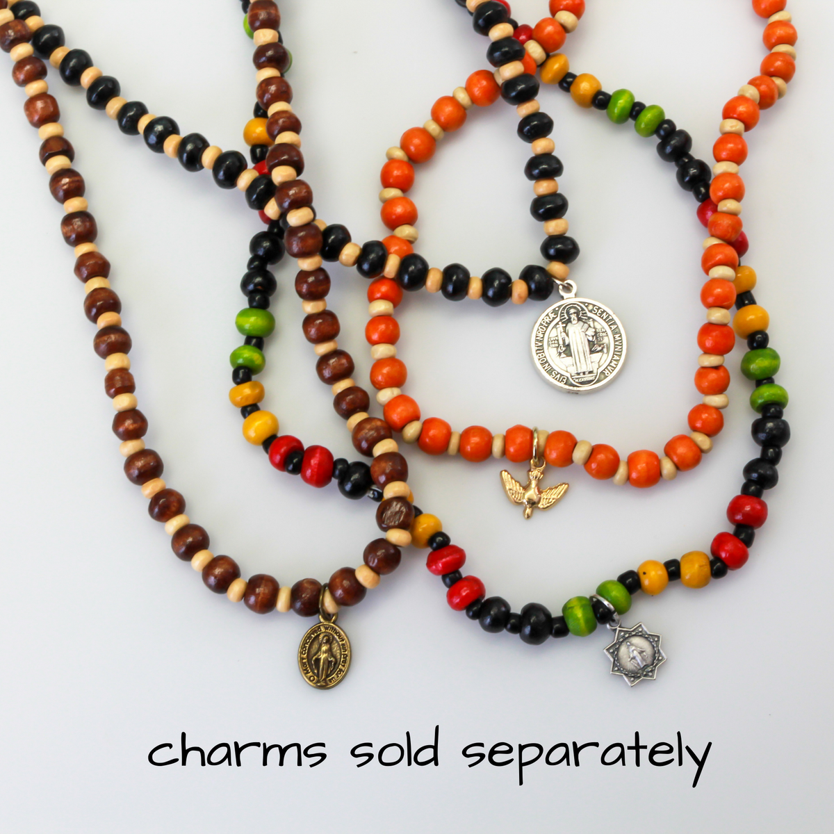 Wooden Beaded Choker Necklace 16" Elastic Stretch Beach Boho Stackable, 1pc - Choice of Color