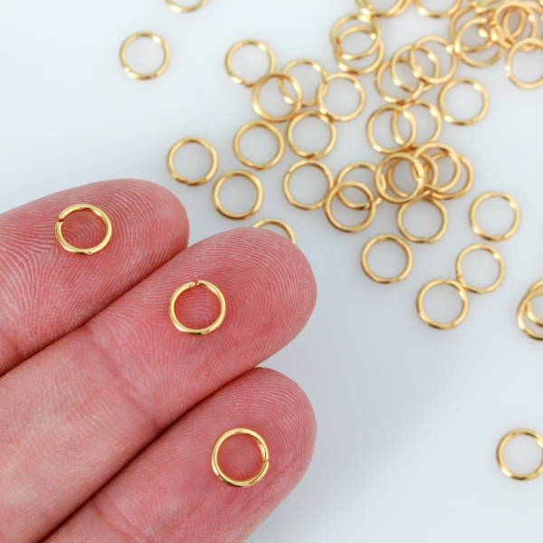 Stainless Steel Jump Rings, 24K Gold Plated, 6mmx0.8mm (20 Gauge) 100pcs