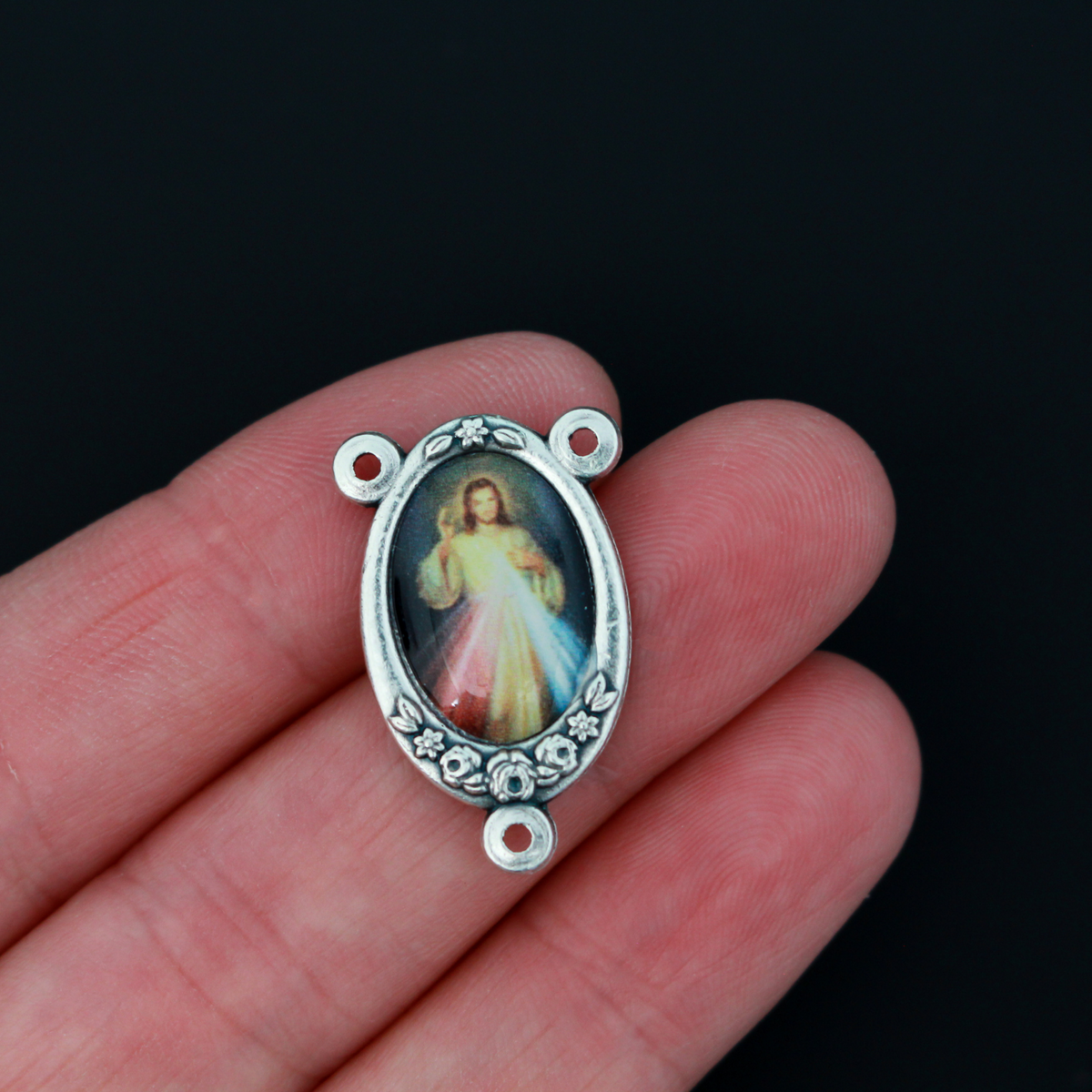 Divine Mercy of Jesus Color Image Rosary Centerpiece - Handcrafted in Italy
