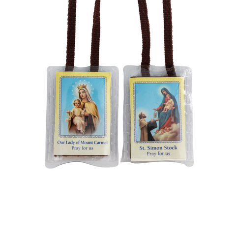 Brown Scapular of Our Lady of Mount Carmel Simon Stock - Laminated