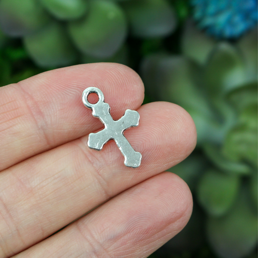 silver tone flat budded cross charm