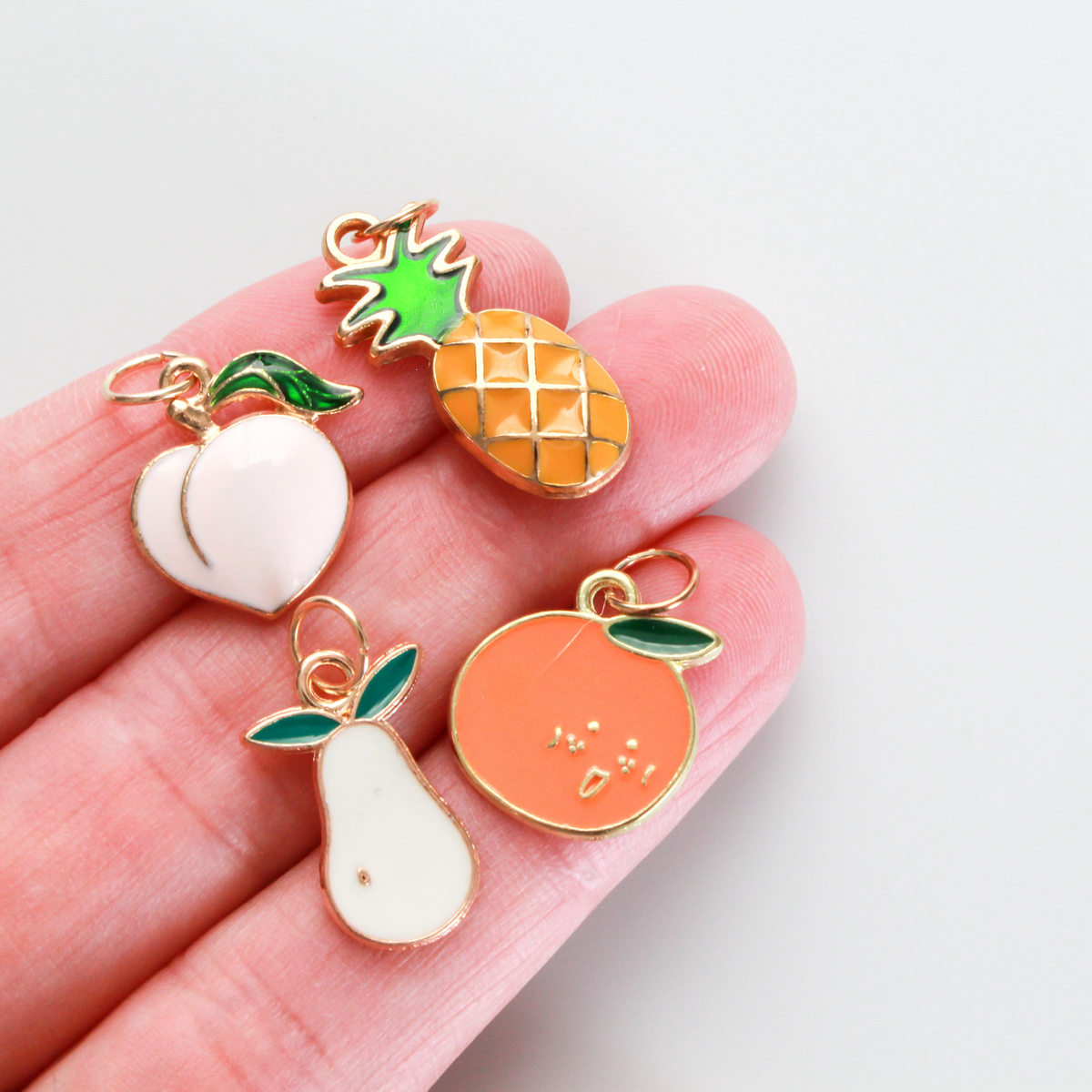 The Twelve Fruits of the Holy Spirit Charm Set - Enamel Fruit Pendants in Gold - Galatians 5:22-23