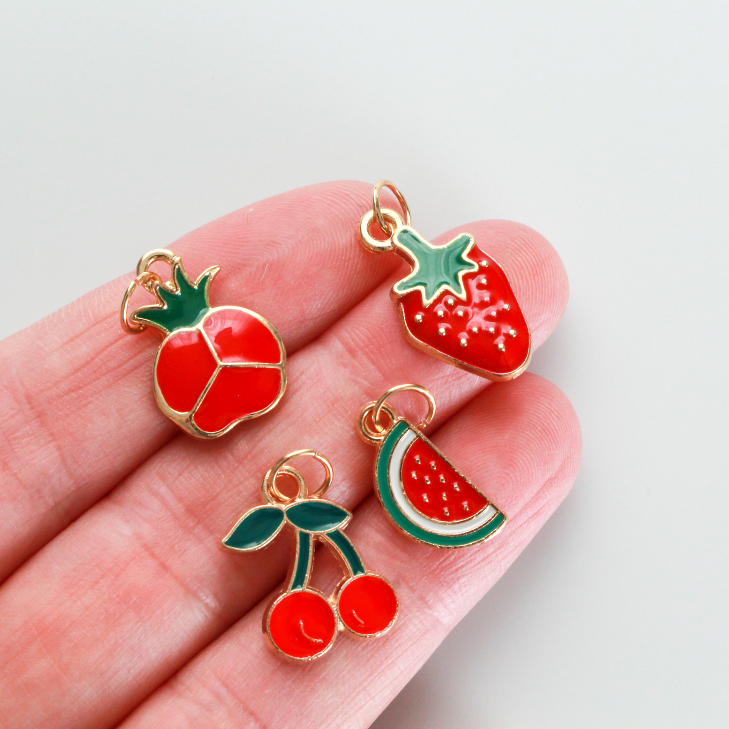 The Twelve Fruits of the Holy Spirit Charm Set - Enamel Fruit Pendants in Gold - Galatians 5:22-23