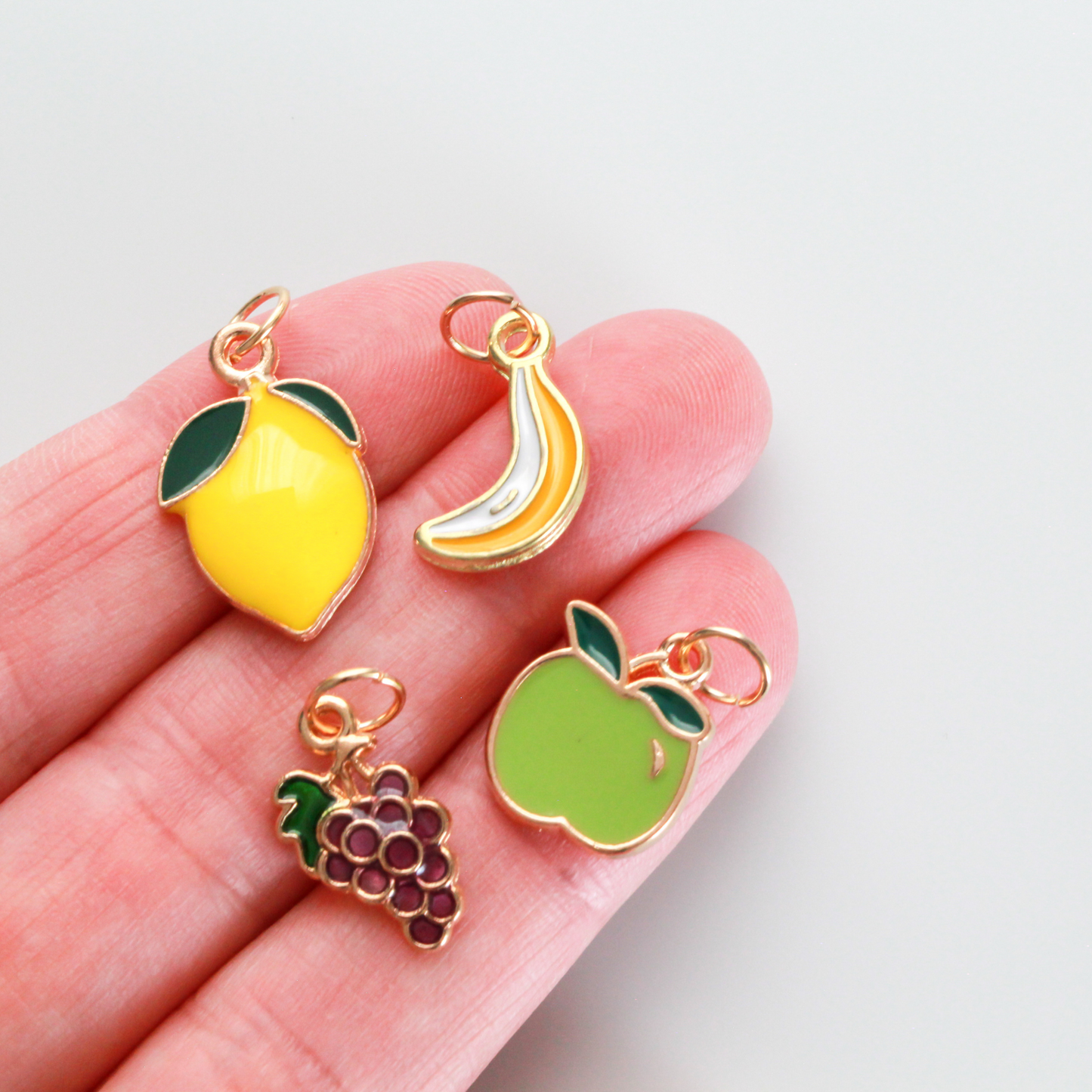 The Twelve Fruits of the Holy Spirit Charm Set - Enamel Fruit Pendants in Gold - Galatians 5:22-23