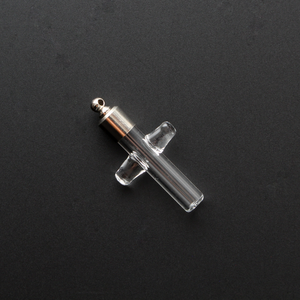 Glass Vial Cross Pendant - Holy Water Container - DIY Wishing Bottle with Screw on Bail 1-3/8" Long