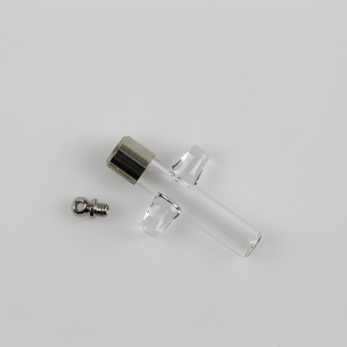 Glass Vial Cross Pendant - Holy Water Container - DIY Wishing Bottle with Screw on Bail 1-3/8" Long