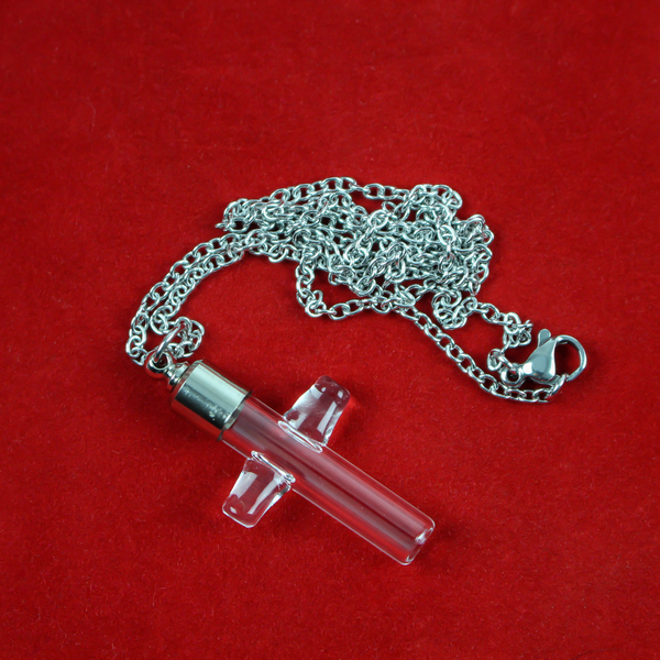Glass Vial Cross Pendant - Holy Water Container - DIY Wishing Bottle with Screw on Bail 1-3/8" Long