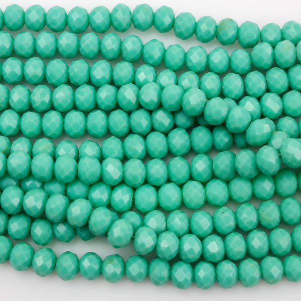 Glass Faceted Rondelle Beads - Opaque Aquamarine Prayer Beads - 1 Strand 8x6mm