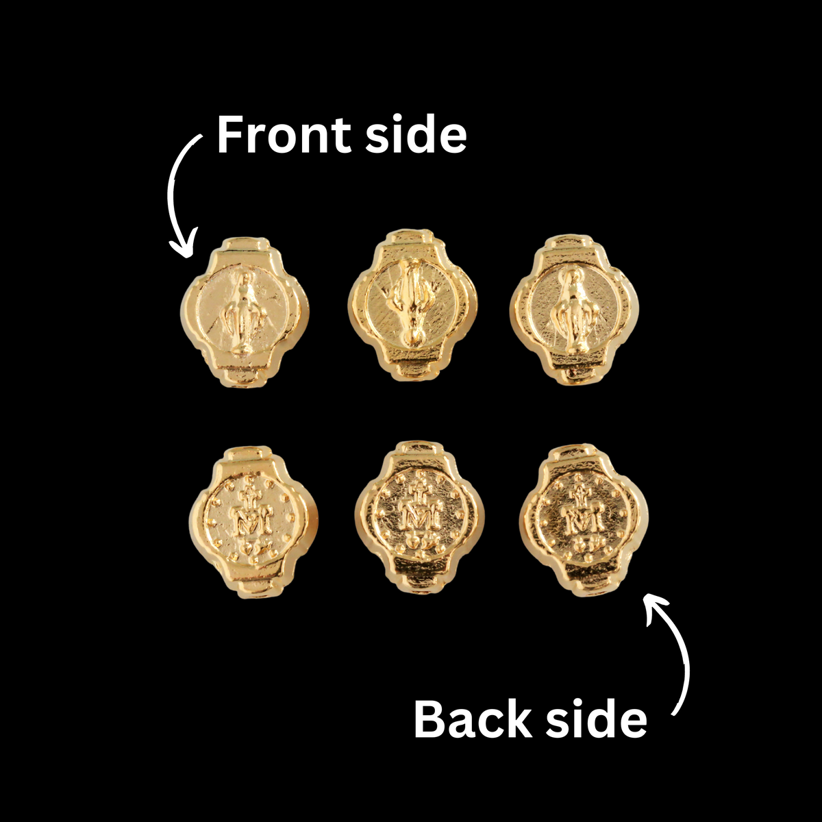 Miraculous Medal oval beads beads that are gold plated with an alloy base metal, made in Italy