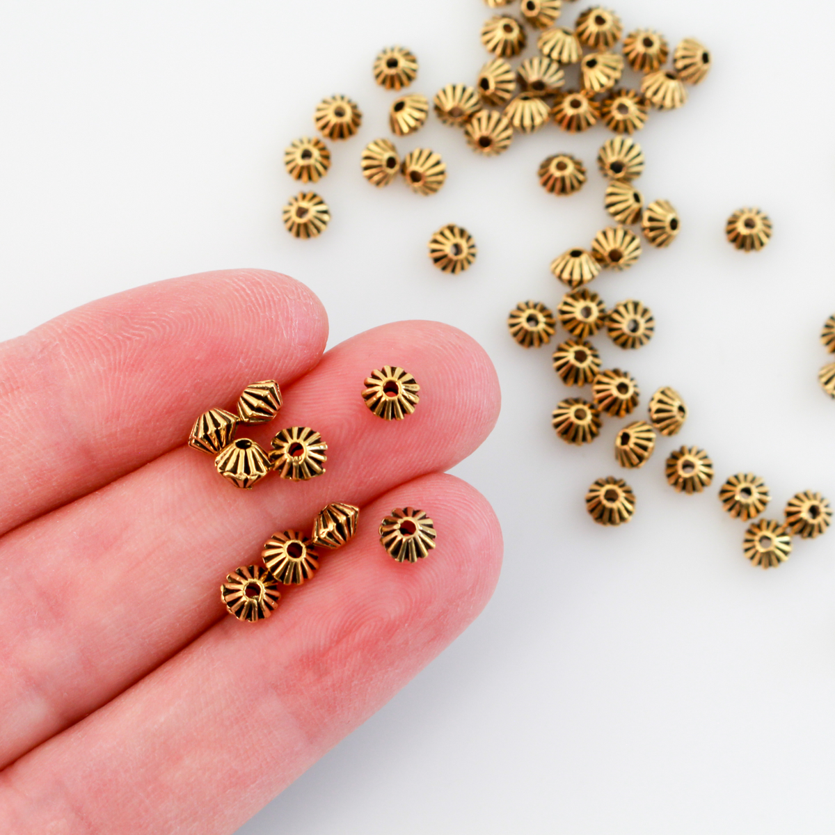 Gold Bicone Metal Spacer Beads 5mm x 4mm, 100pcs
