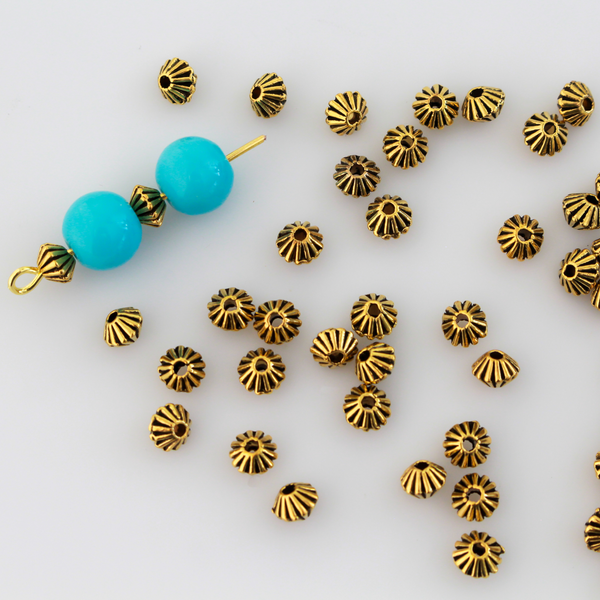 Gold Bicone Metal Spacer Beads 5mm x 4mm, 100pcs