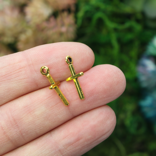 simple gold-tone cross charm 17mm long