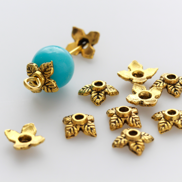 Gold Leaf Bead Caps 6mm in diameter (Fit beads 8 - 10mm) Sold in pkgs 120 caps