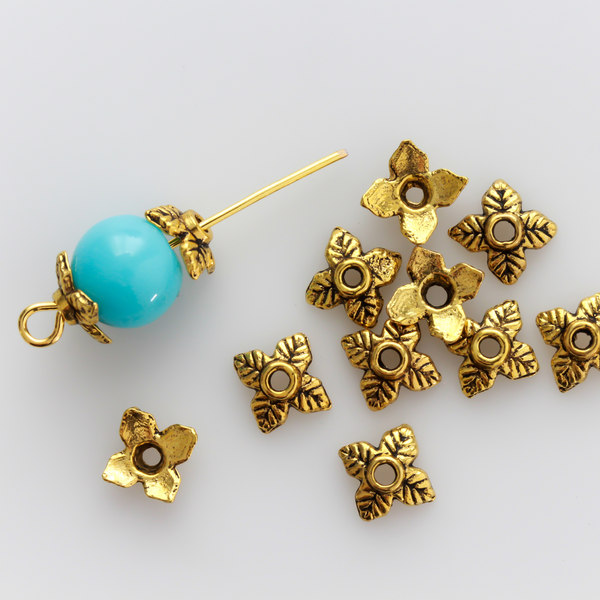 Gold Leaf Bead Caps 6mm in diameter (Fit beads 8 - 10mm) Sold in pkgs 120 caps