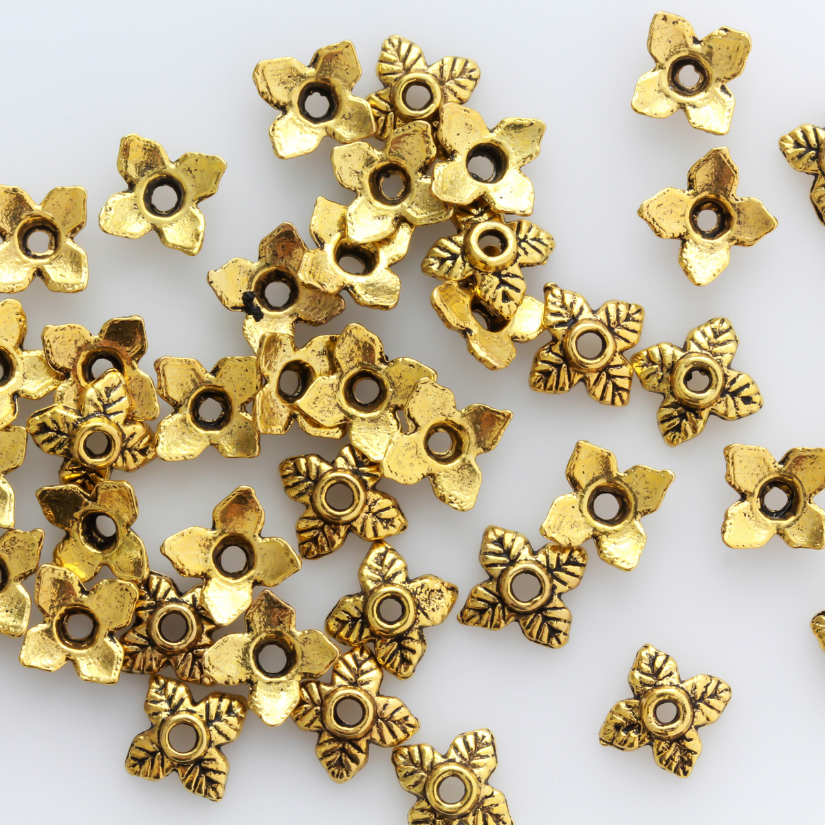 Gold Leaf Bead Caps 6mm in diameter (Fit beads 8 - 10mm) Sold in pkgs 120 caps
