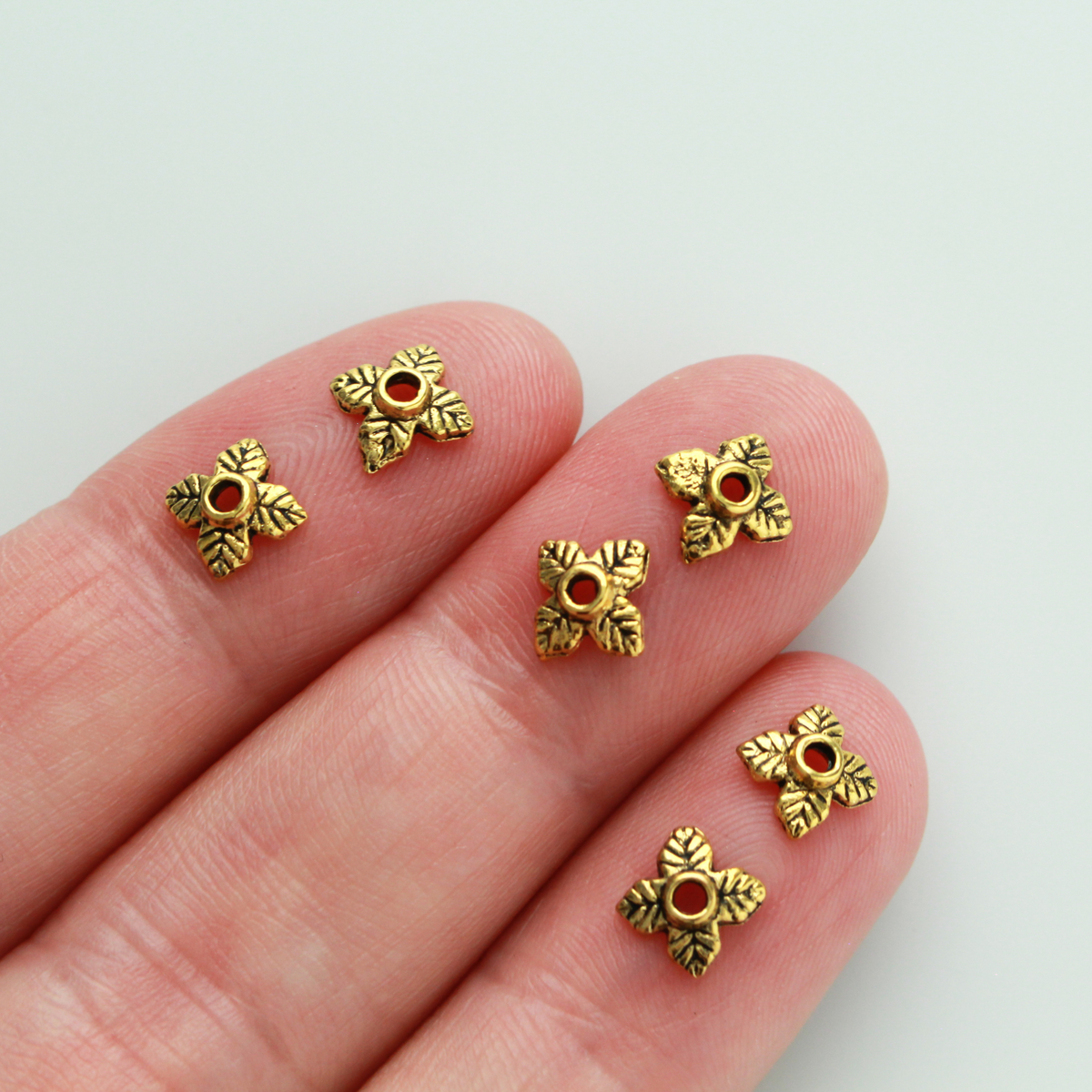 Gold Leaf Bead Caps 6mm in diameter (Fit beads 8 - 10mm) Sold in pkgs 120 caps