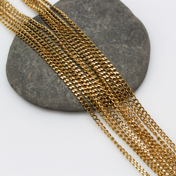 304 Stainless Steel Gold Plated Link Curb Chain Necklace 23.6 inches Long (600mm) Long