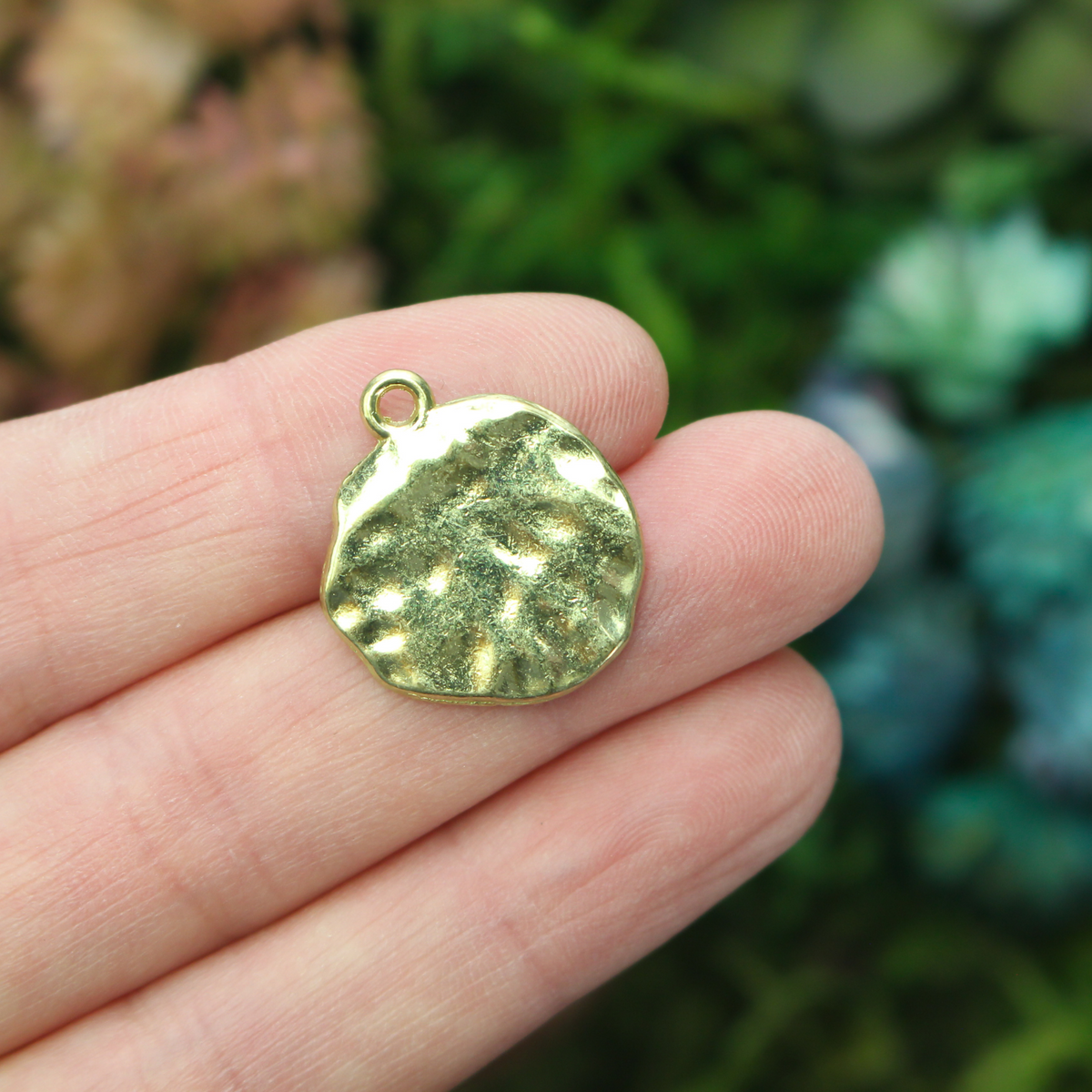 Rustic round cross charms in a shiny gold finish 22mm long