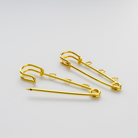 Gold tone safety pin brooch pin with three loops so you can easily attach your patron saint medals