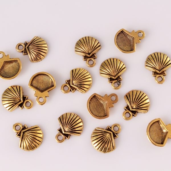 Gold Scallop Shell Charms - Shell of Saint James - Symbol of Baptism - 25pcs