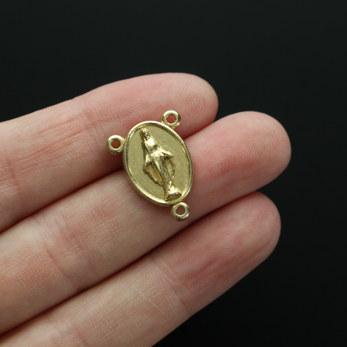Our lady of Grace rosary centerpiece with the Catholic Coat of Arms on the reverse side, gold tone color