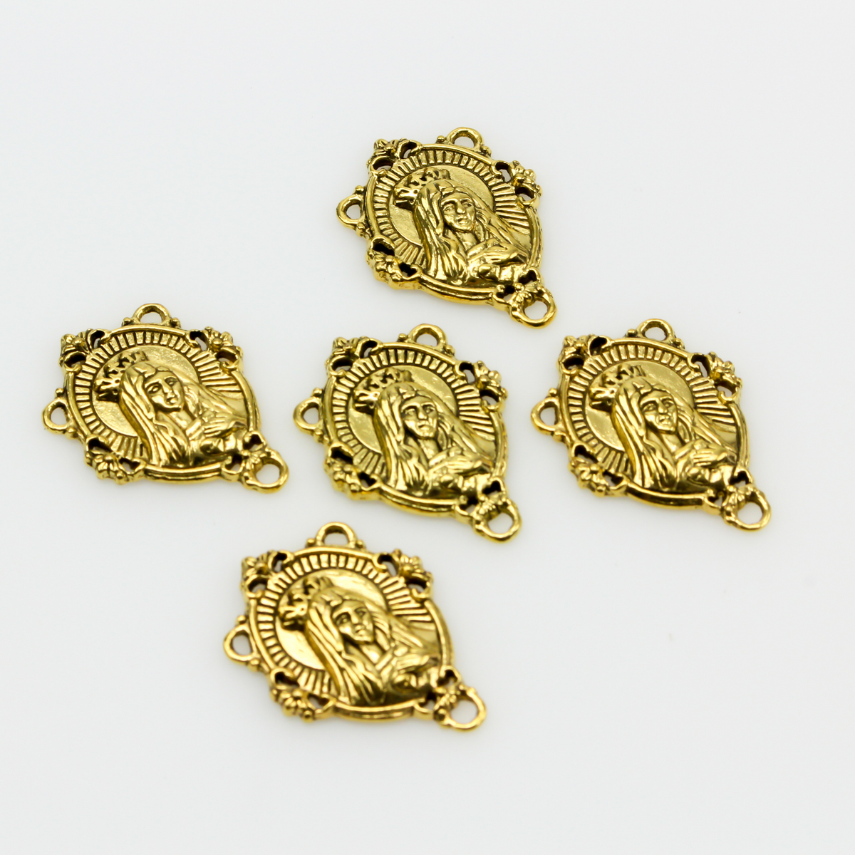 Immaculate Heart of Mary rosary centerpiece in antique gold color