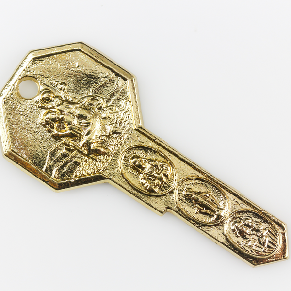 Gold Plated Key of the Saints Protection Amulet -  Key of Heaven Seven Way Medal