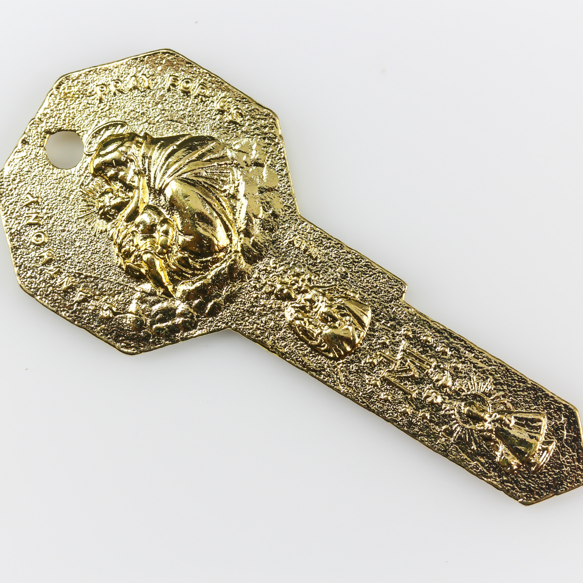 Gold Plated Key of the Saints Protection Amulet -  Key of Heaven Seven Way Medal