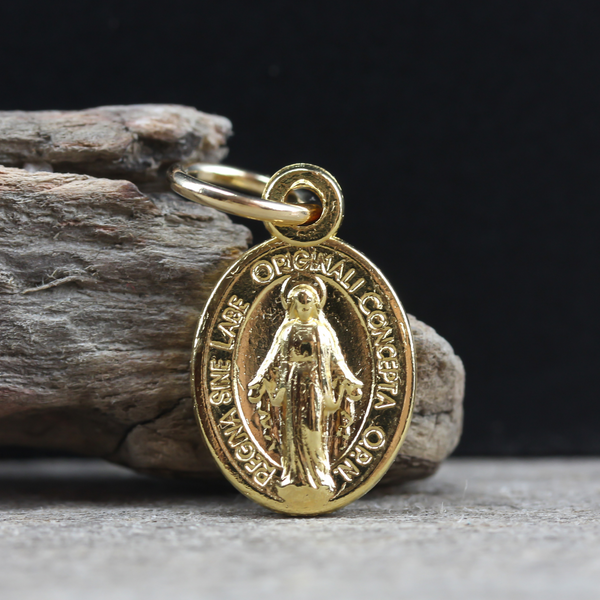Tiny Gold Miraculous Mary Medal of the Immaculate Conception - 5/8" Long
