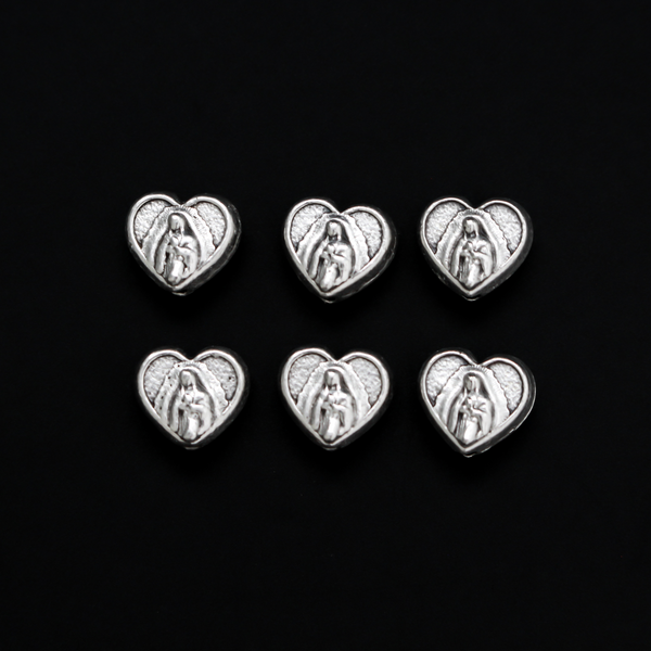 Our Lady of Guadalupe Beads, Metal Heart Shaped Our Father Beads - 6pcs